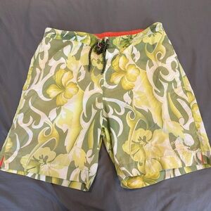Tommy Bahama Swim Trunks Men's Size XL Green Floral Print Mesh Lined Drawstring